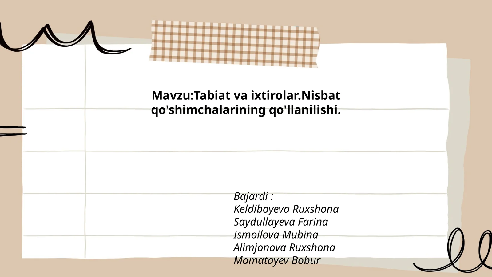 Tabiat va ixtirolar. Nisbat qo'shimchalarining qo'llanilishi