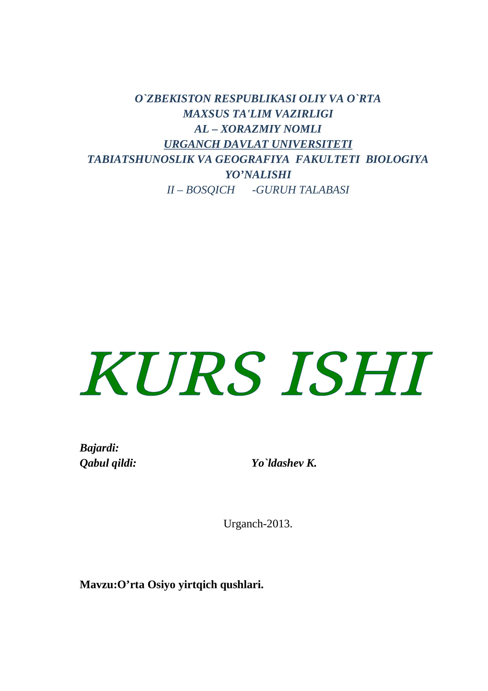 O’rta Osiyo yirtqich qushlari