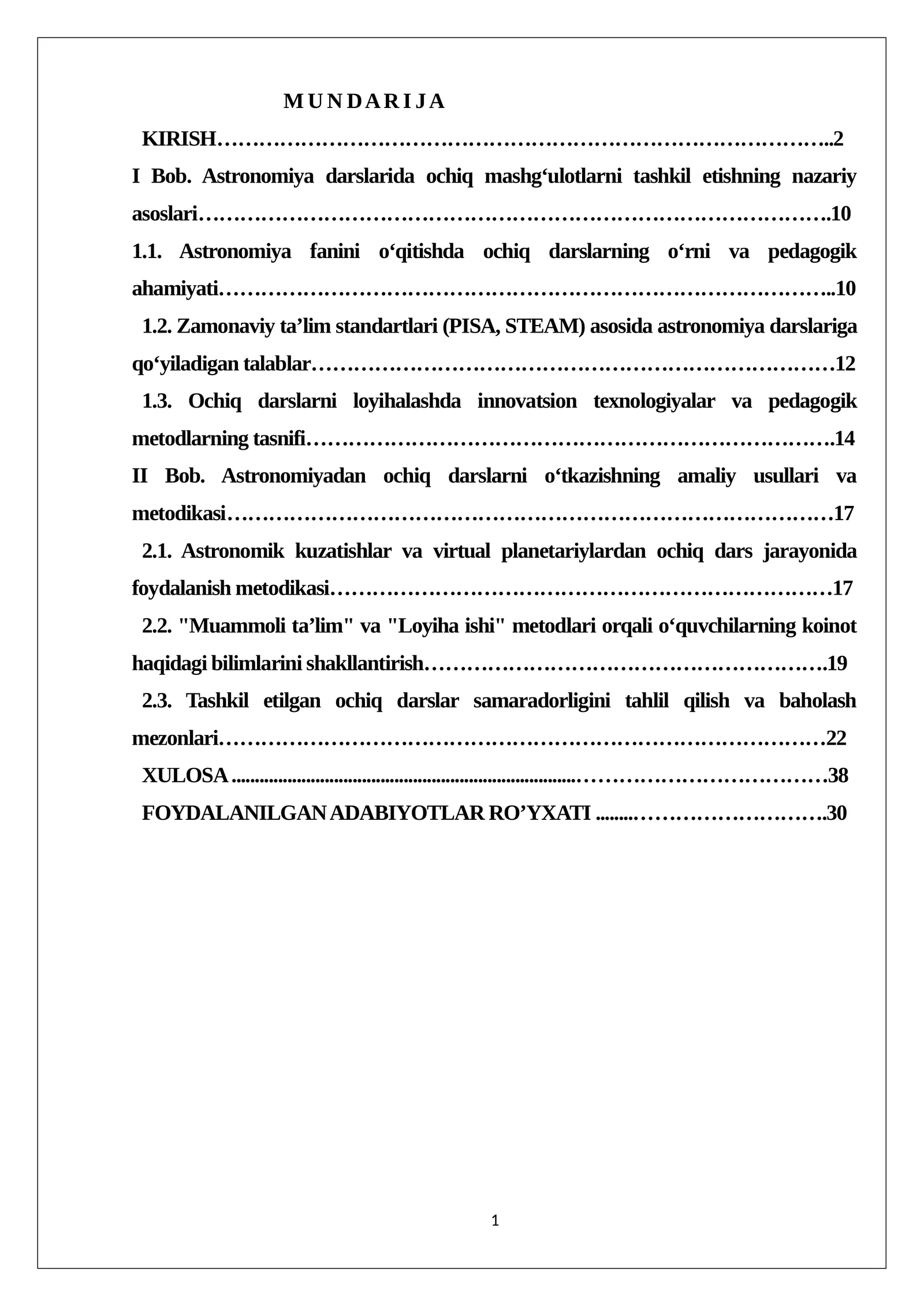 Astronomiya darslarida ochiq mashg‘ulotlarni tashkil etishning nazariy asoslari