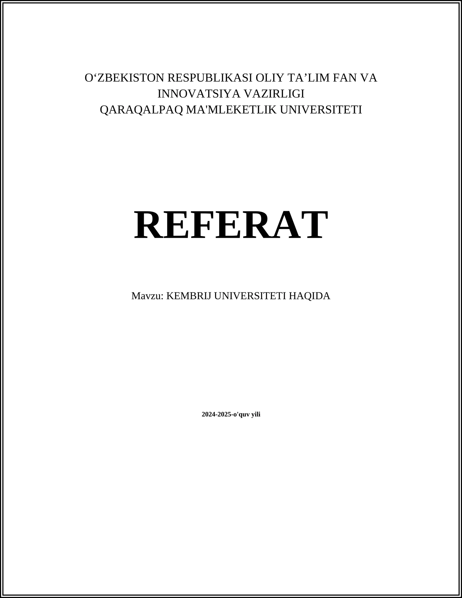 KEMBRIJ UNIVERSITETI HAQIDA