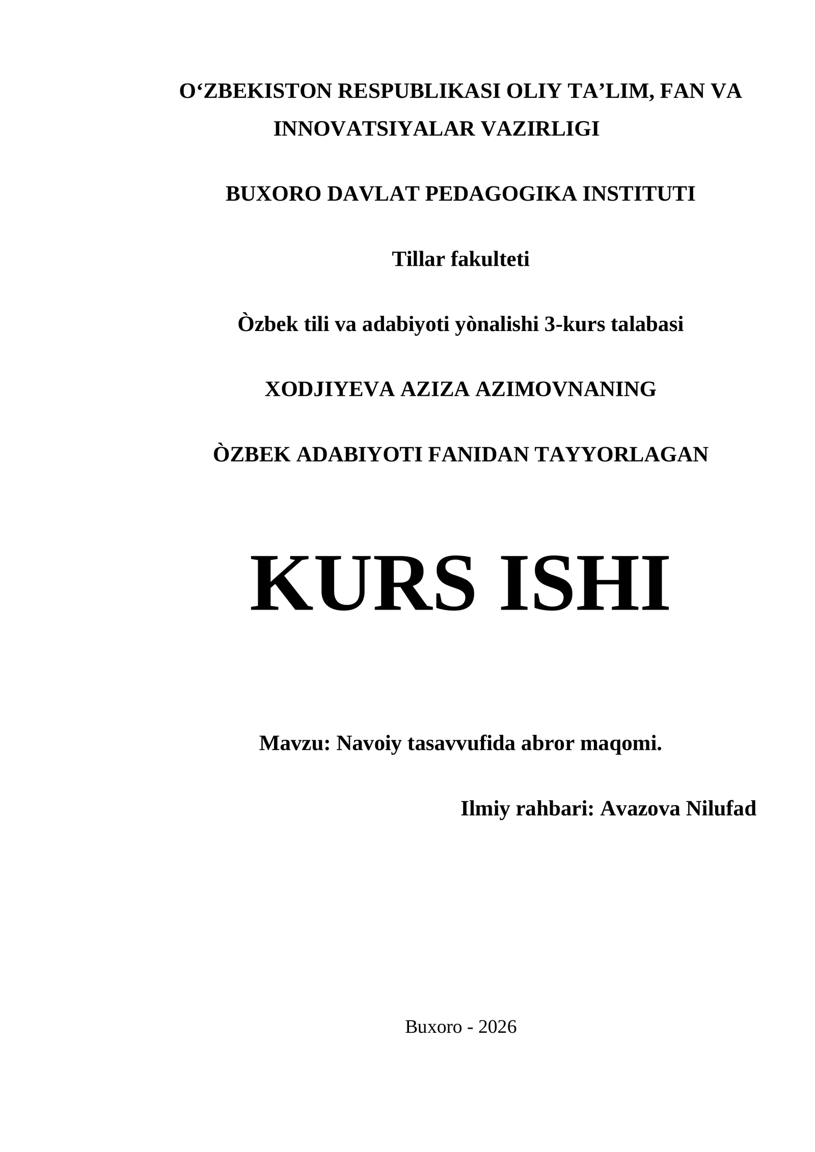 Navoiy tasavvufida abror maqomi
