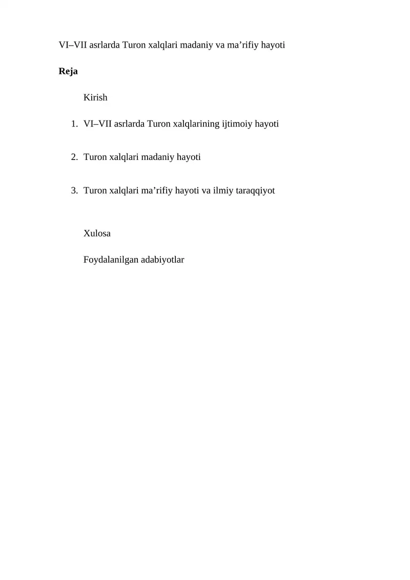 VI–VII asrlarda Turon xalqlari madaniy va ma’rifiy hayoti