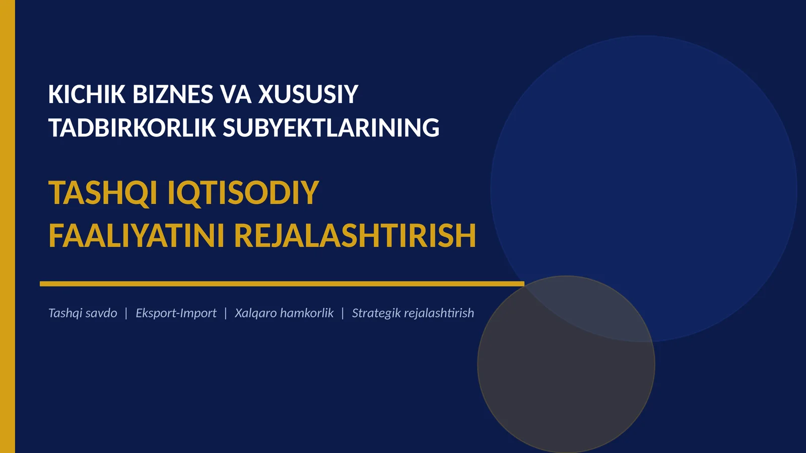 KICHIK BIZNES VA XUSUSIY TADBIRKORLIK SUBYEKTLARINING TASHQI IQTISODIY FAILIYATINI REJALASHTIRISH