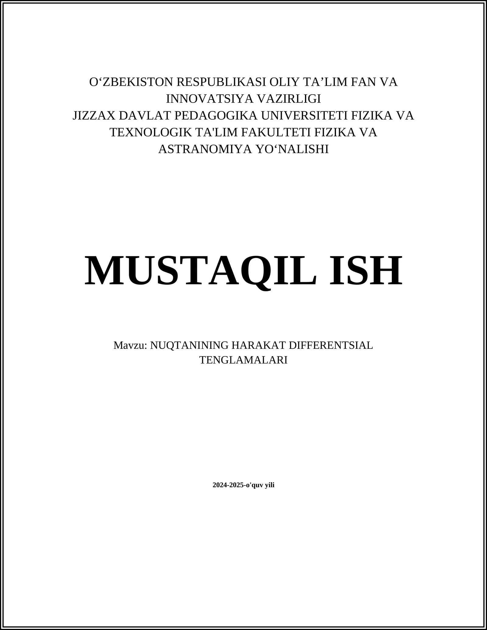 NUQTANINING HARAKAT DIFFERENTIAL TONGLAMALARI
