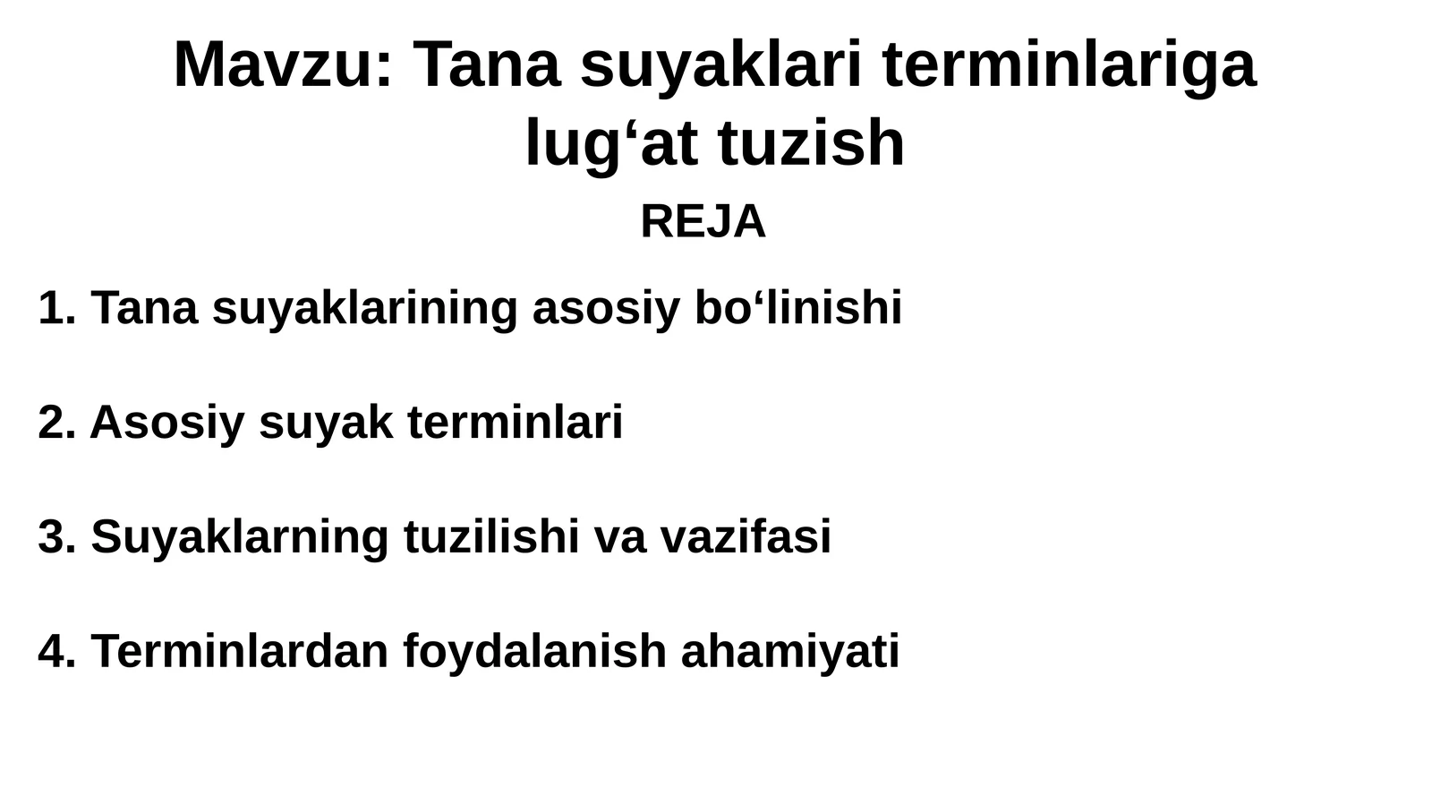 Tana Suyaklari Terminlariga Lugat Tuzish
