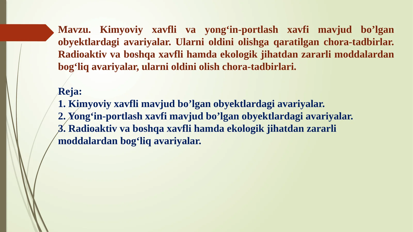 Kimyoviy xavfli ob'ektlardagi avariya