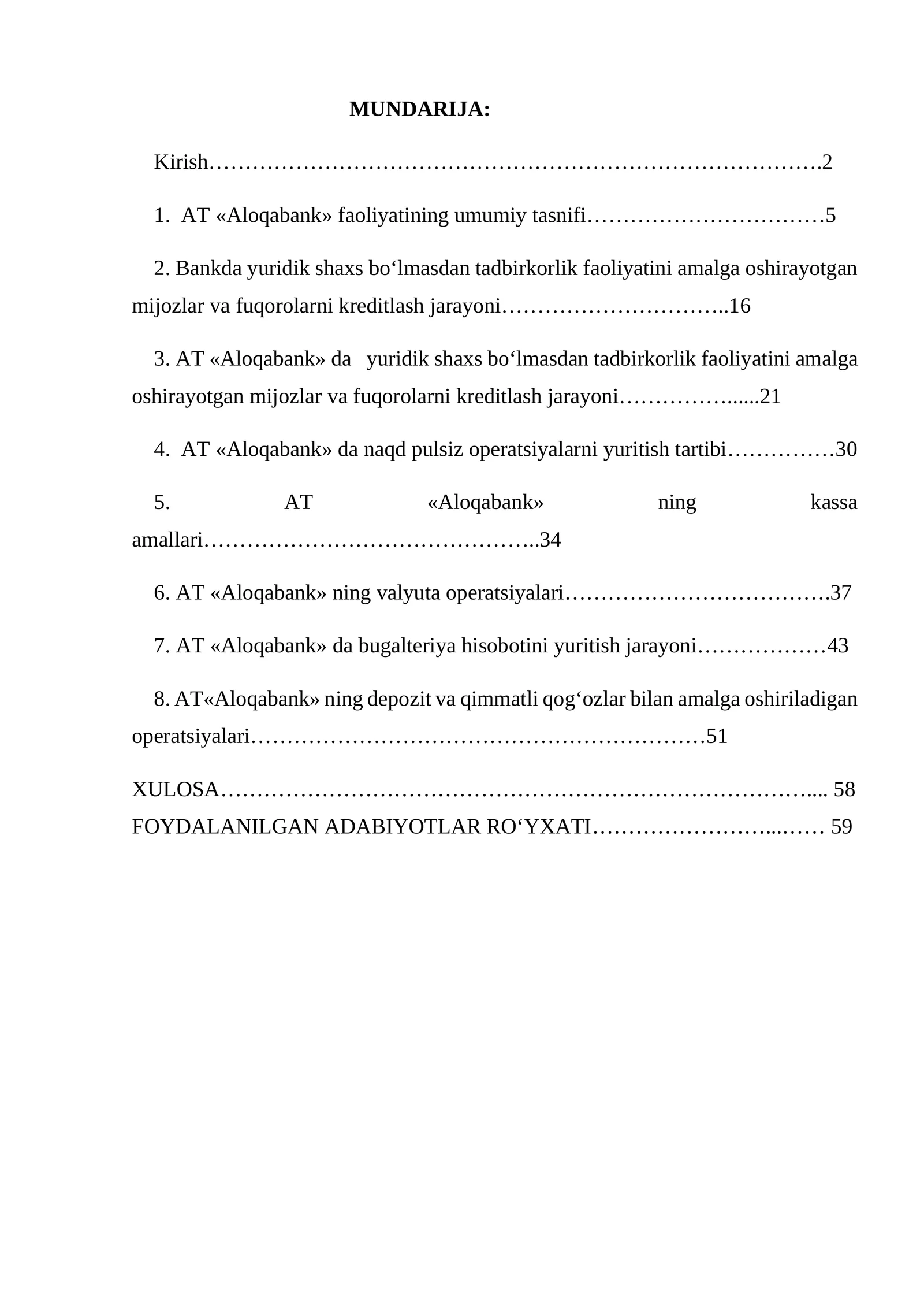 AT «Aloqabank» hisobot namuna