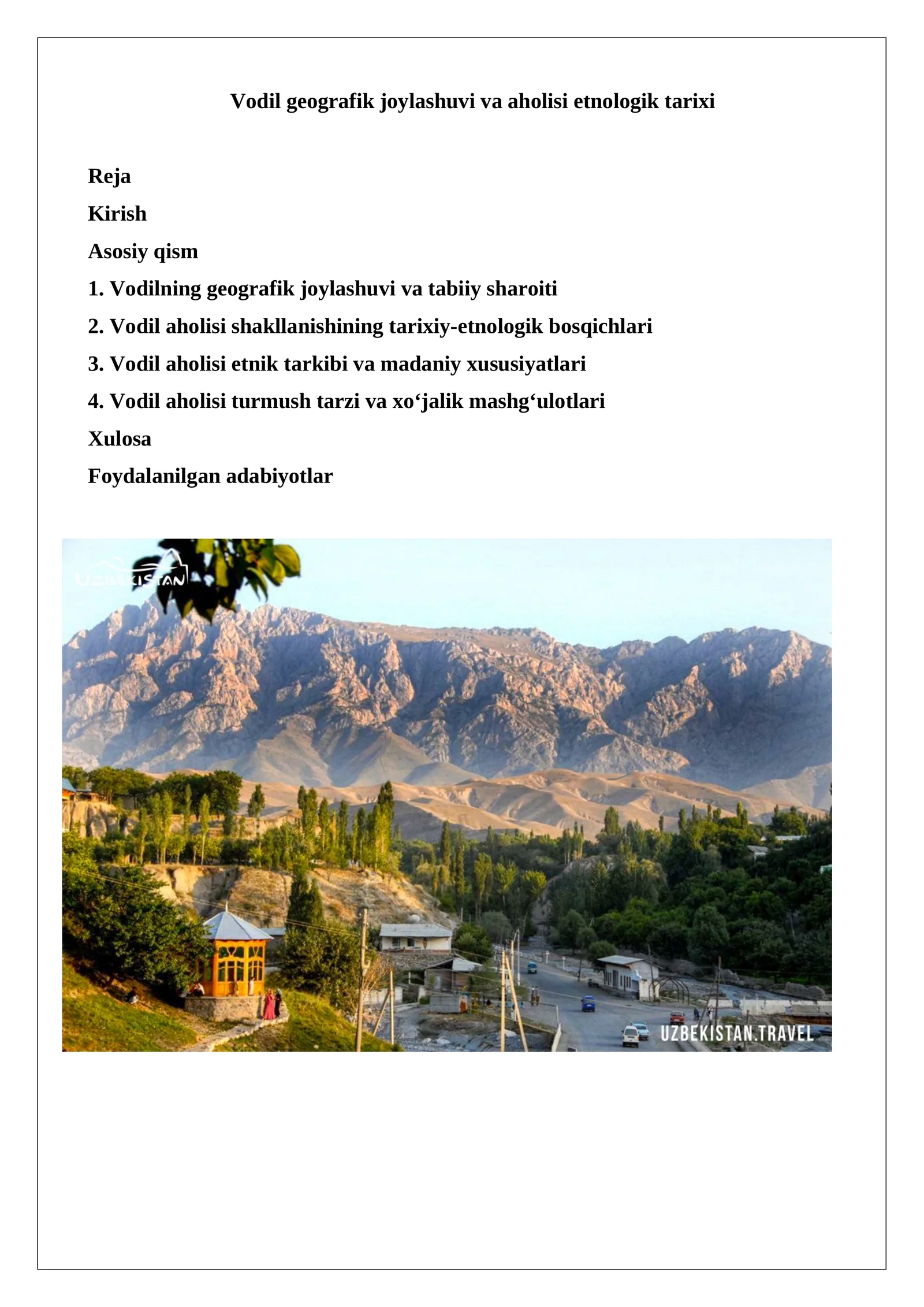 Vodil geografik joylashuvi va aholisi etnologik tarixi