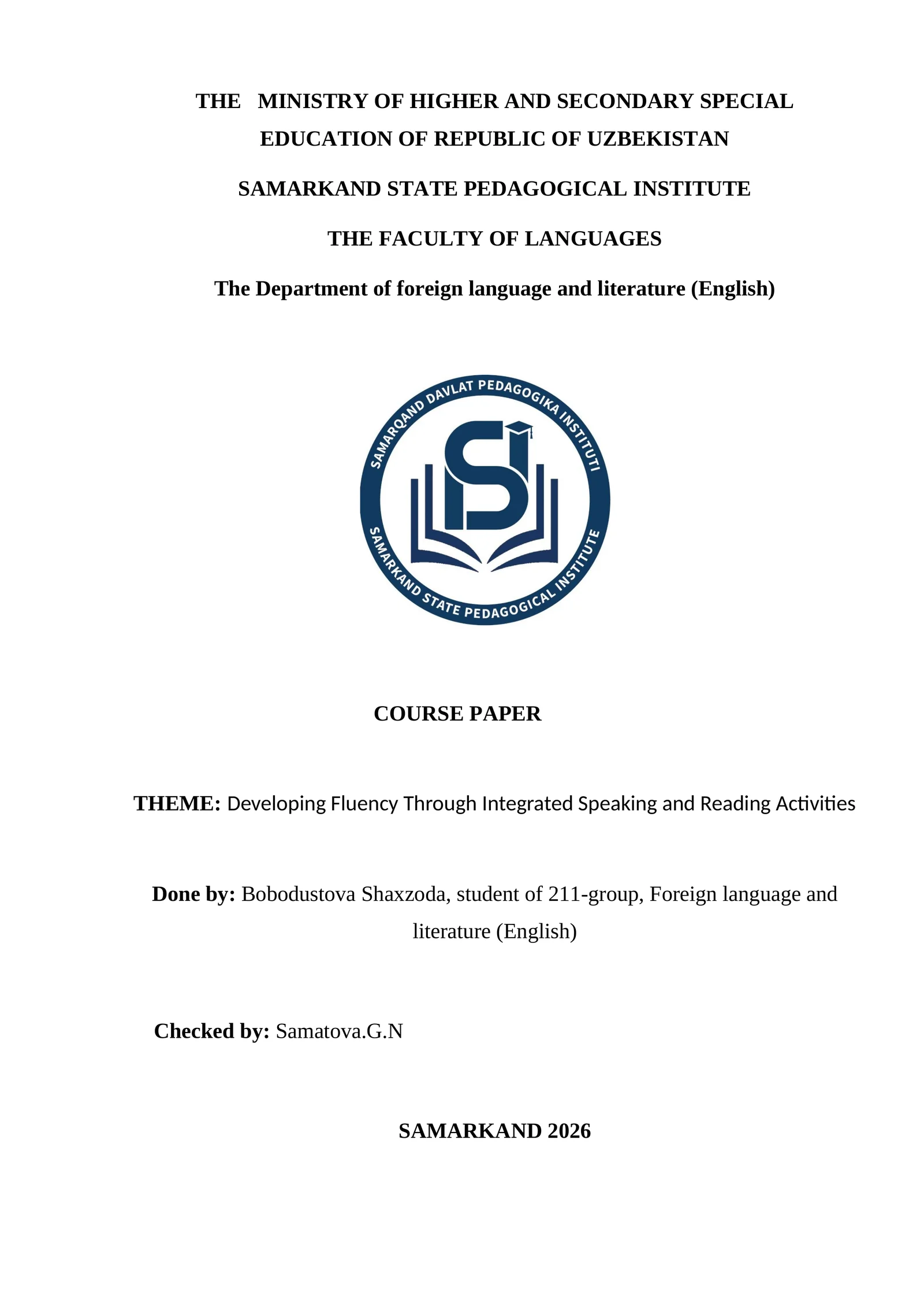Developing Fluency Through Integrated Speaking and Reading Activities