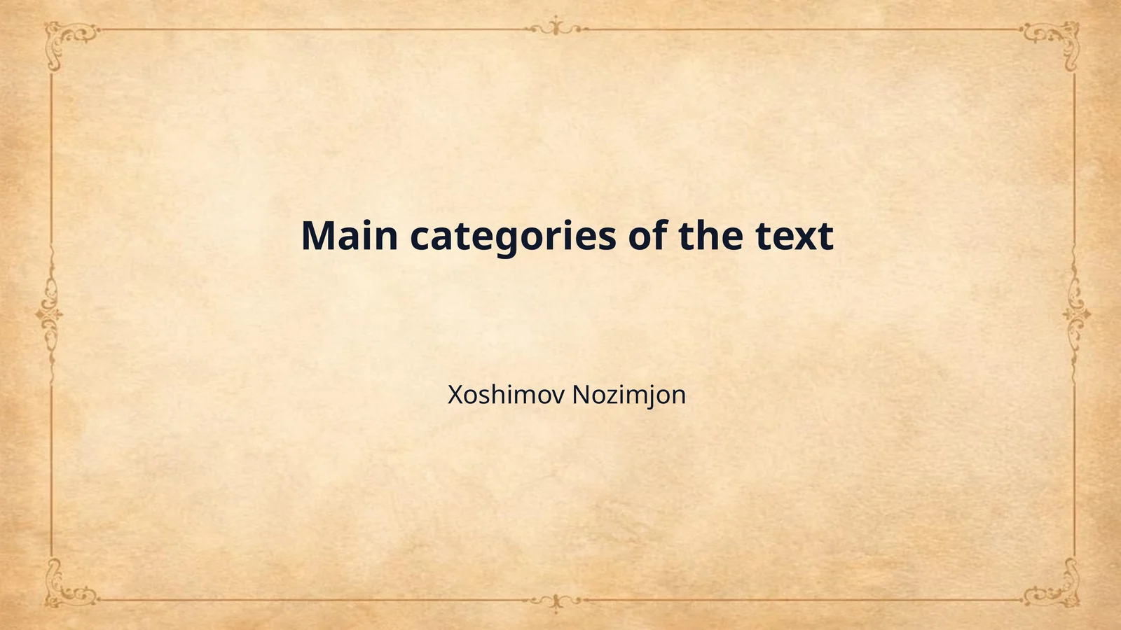 Main categories of the text