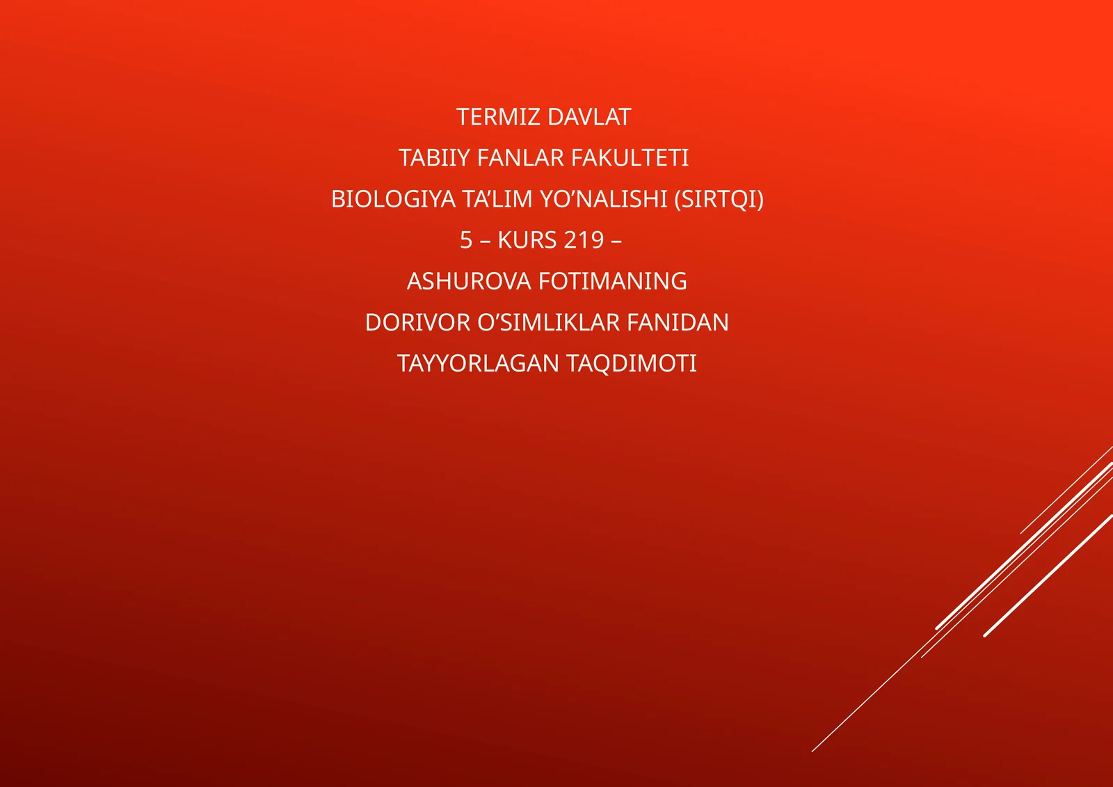 DORIVOR O'SIMLIKLAR TAQDIMOTI