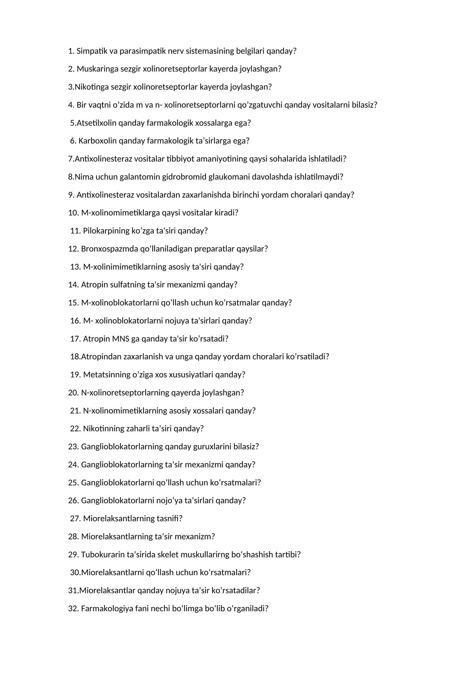 M-xolinimimetiklarning asosiy ta'siri