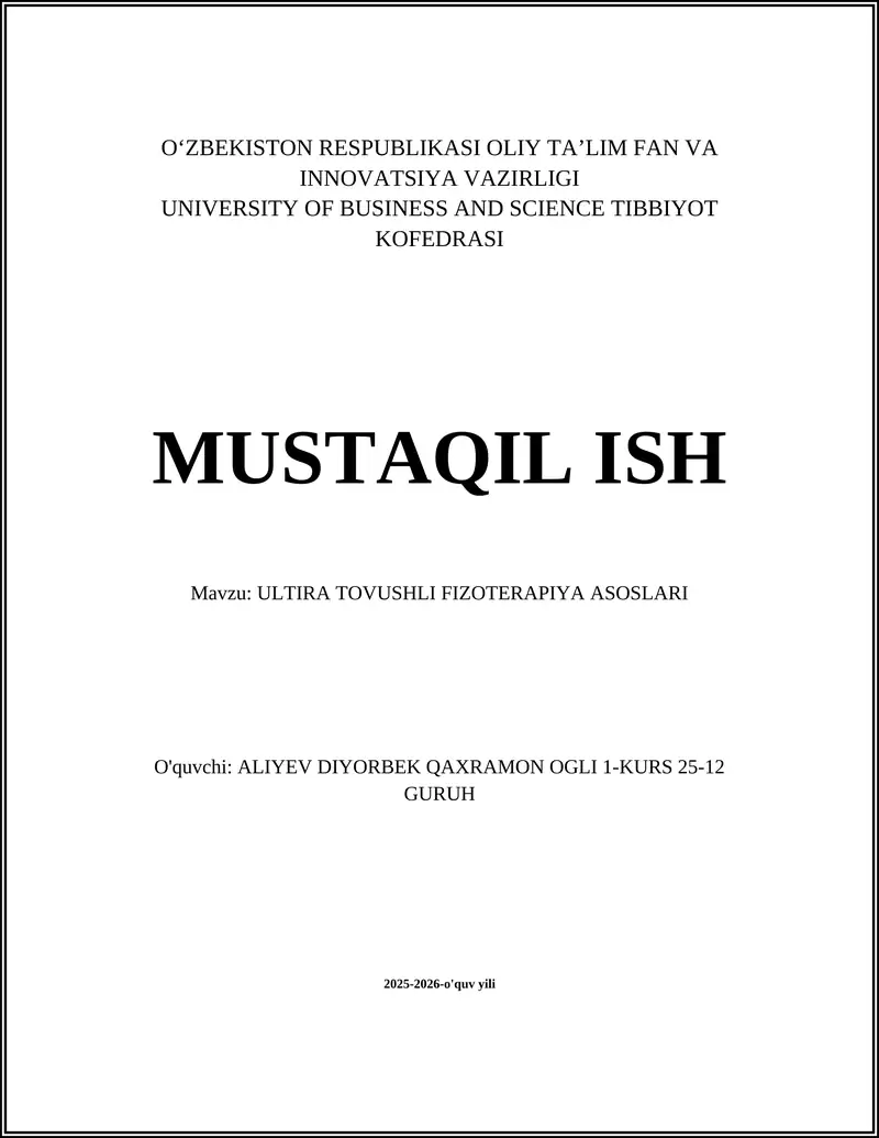 ULTIRA TOVUSHLI FIZOTERAPIYA ASOSLARI