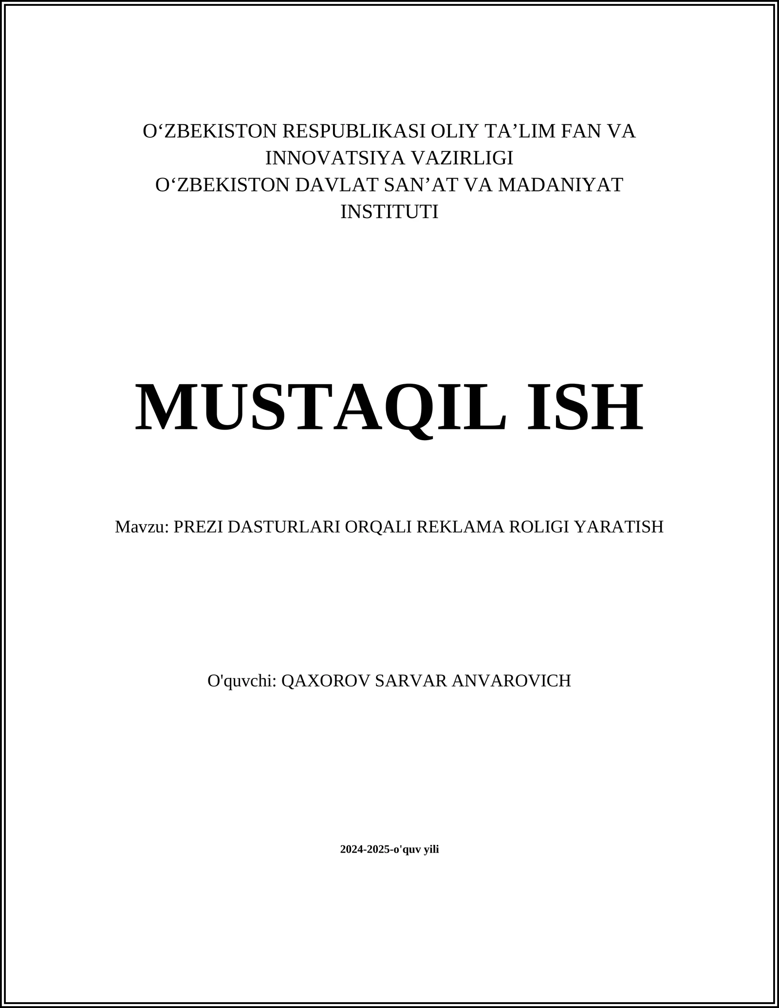 PREZI DASTURLARI ORQALI REKLAMA ROLIGI YARATISH