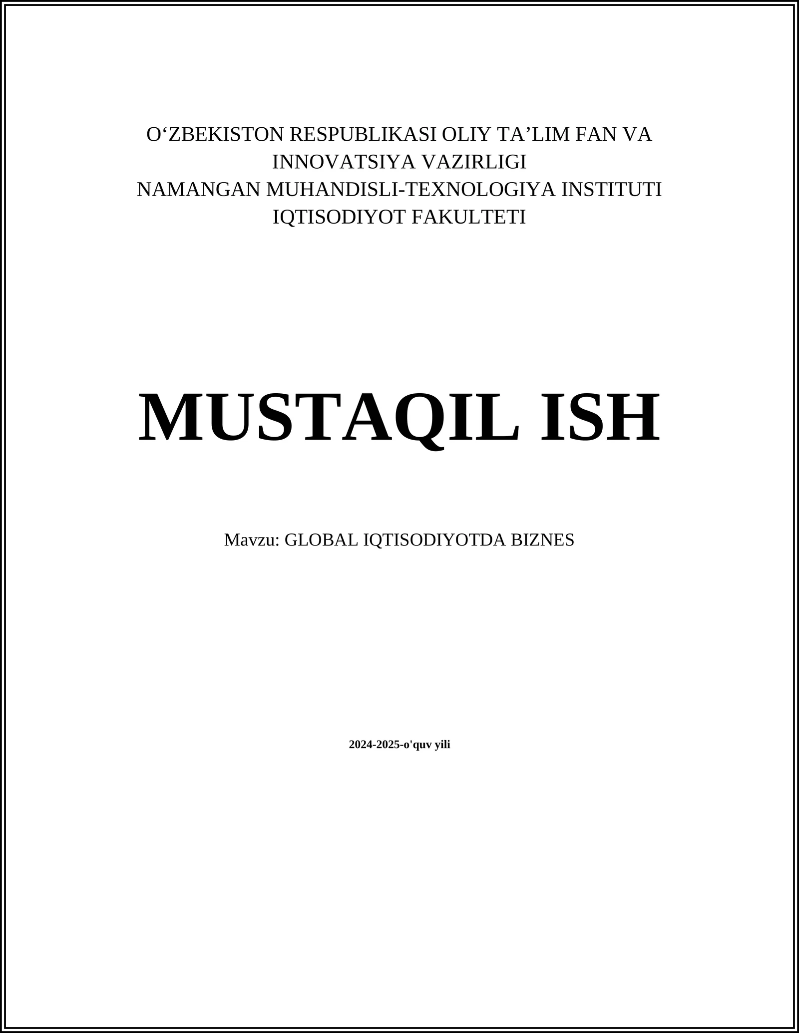 GLOBAL IQTISODIYOTDA BIZNES