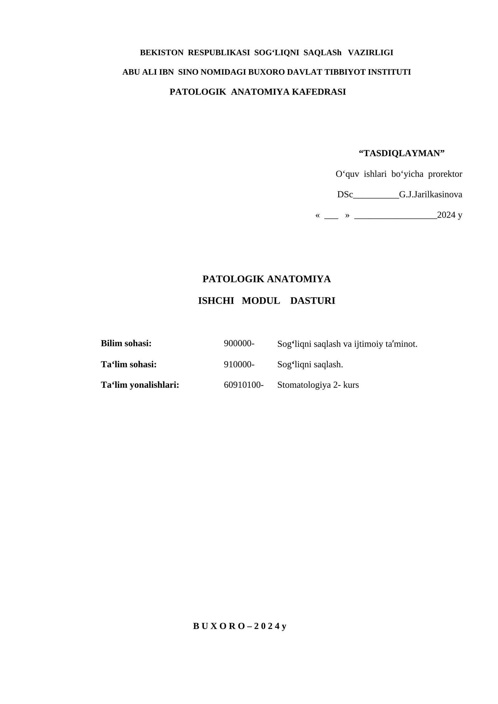 PATOLOGIK ANATOMIYA ISHCHI MODUL DASTURI