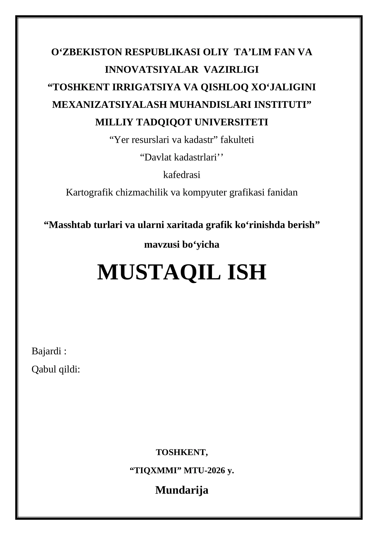 Masshtab turlari va ularni xaritada grafik ko‘rinishda berish