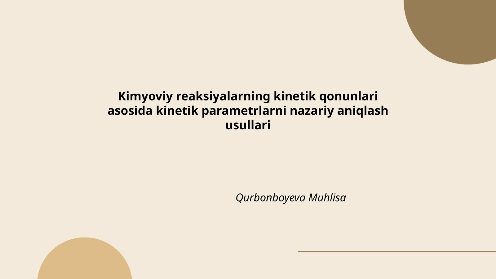 Kimyoviy reaksiyalarning kinetik qonunlari asosida kinetik parametrlarni nazariy aniqlash usullari