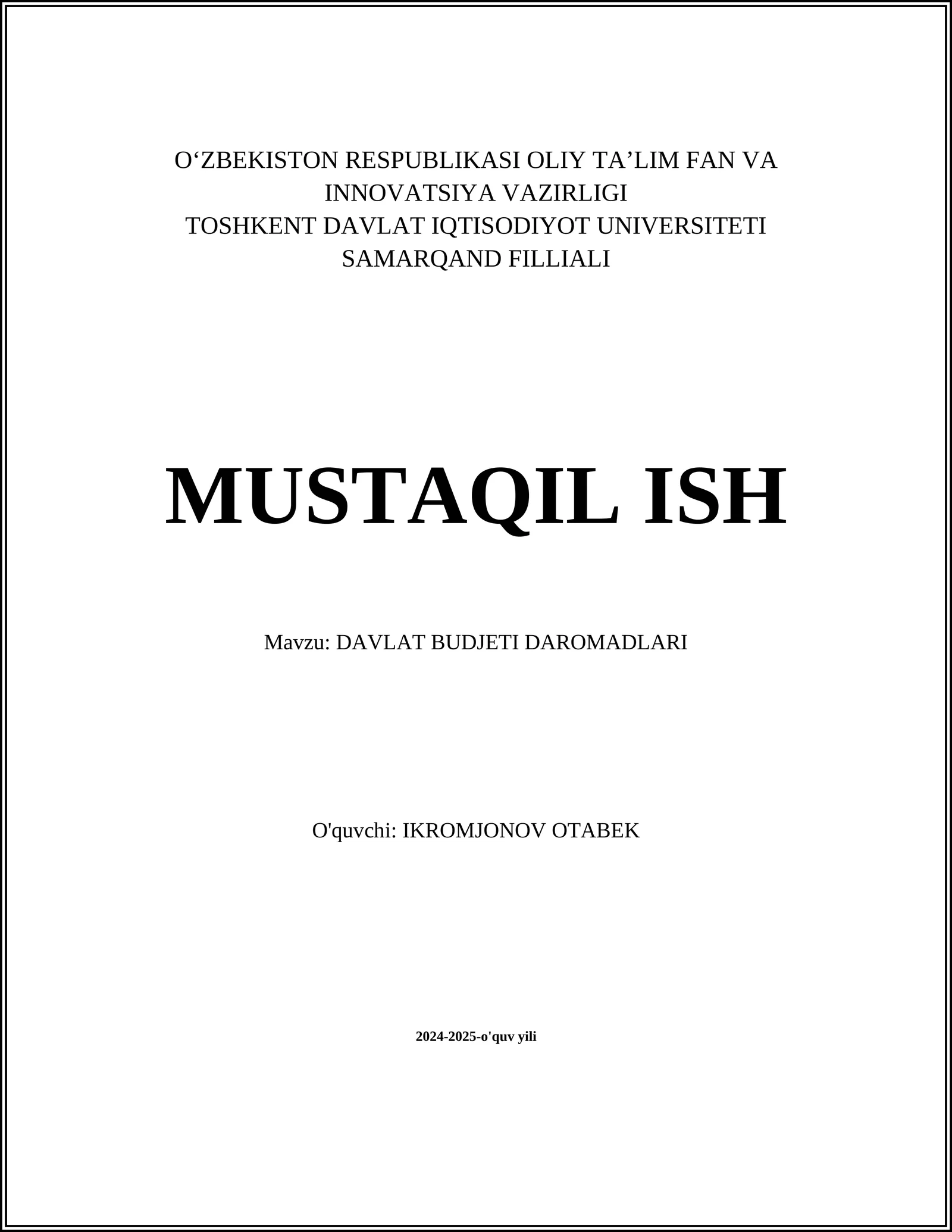 DAVLAT BUDJETI DAROMADLARI