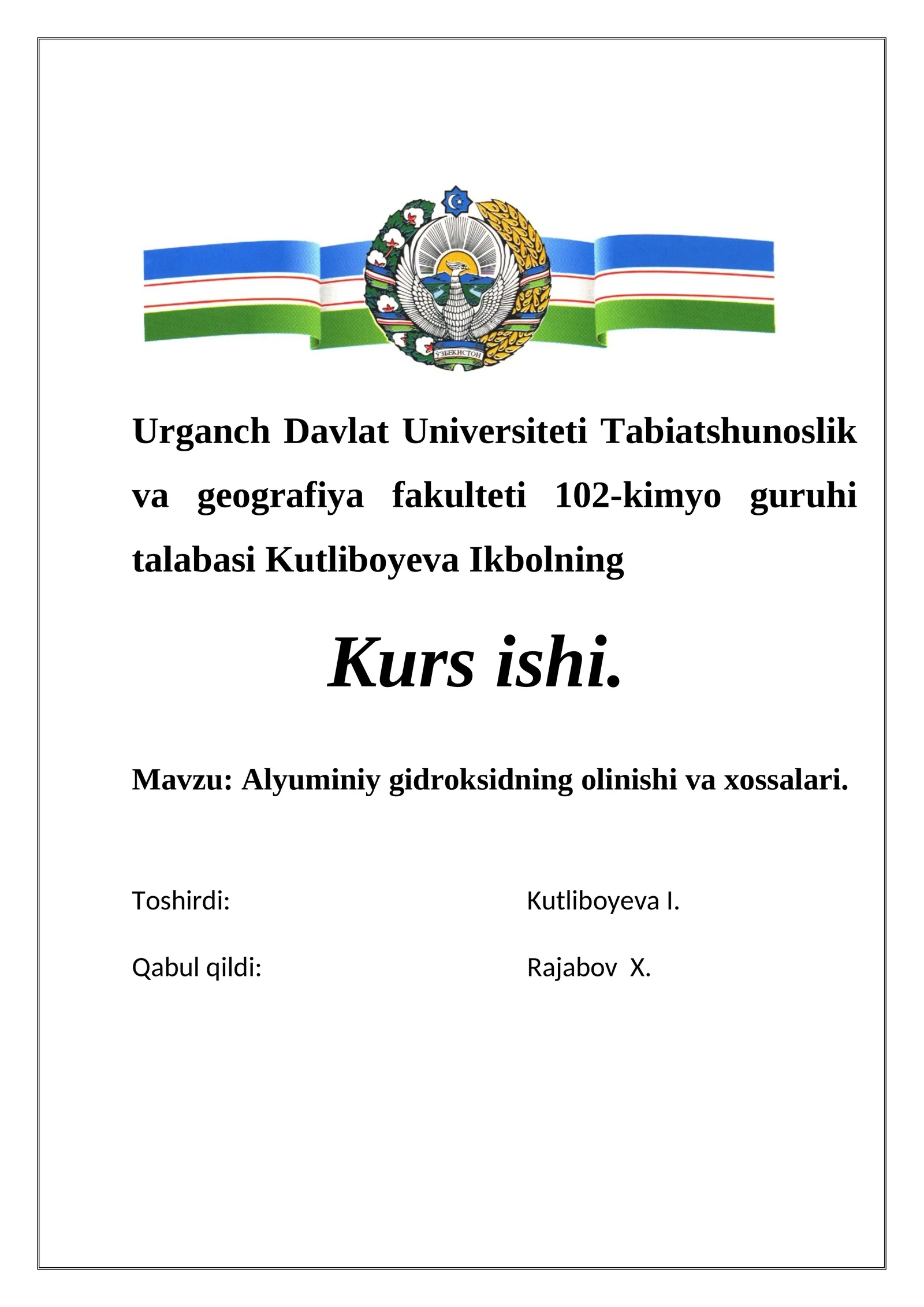 Alyuminiy gidroksidning olinishi va xossalari