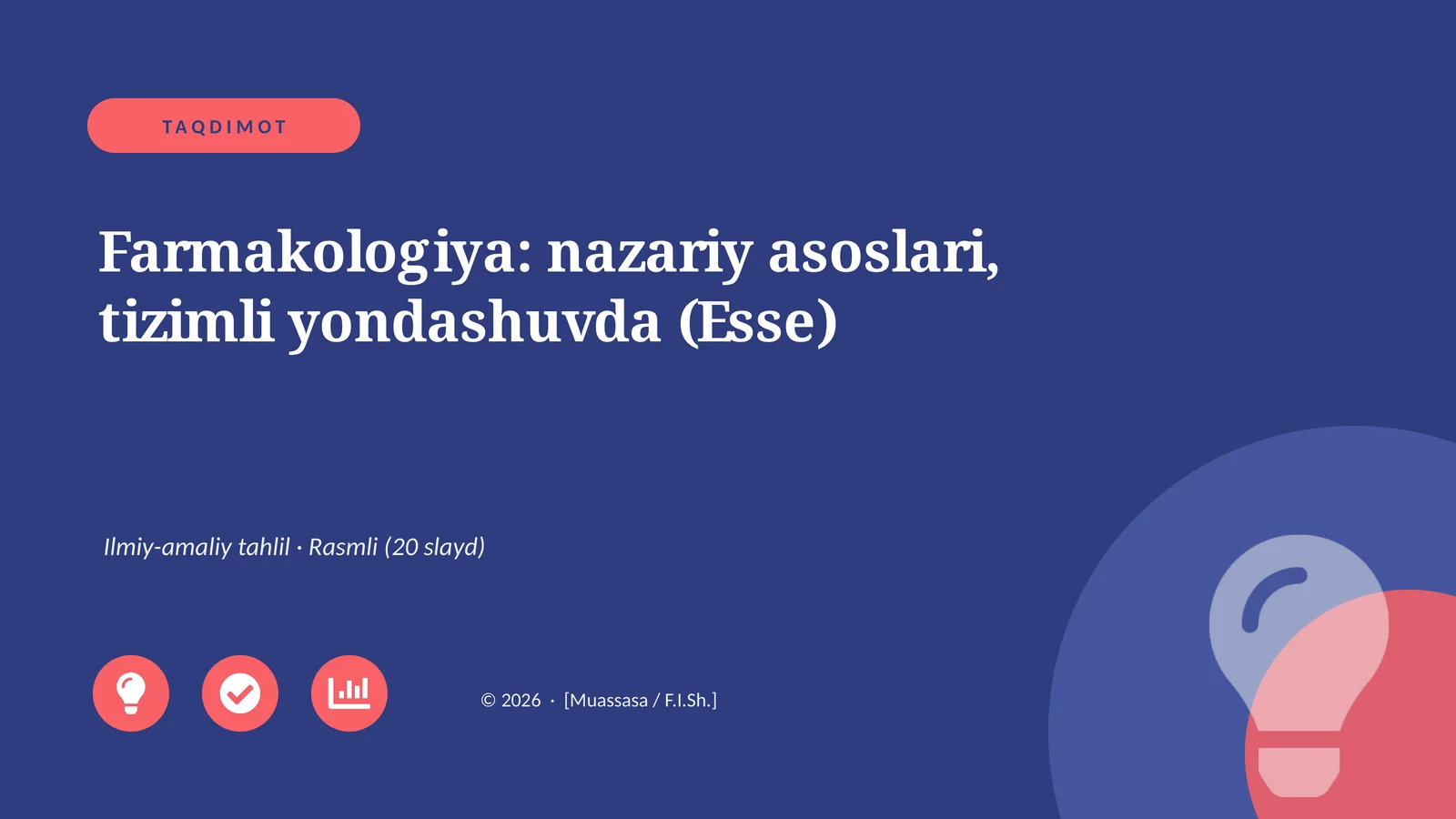 Farmakologiya: nazariy asoslari, tizimli yondashuvda (Esse)