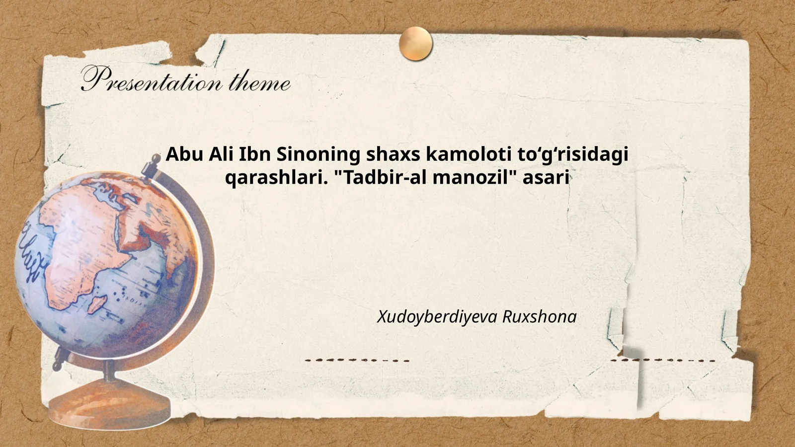 Abu Ali Ibn Sinoning shaxs kamoloti to‘g‘risidagi qarashlari. "Tadbir-al manozil" asari
