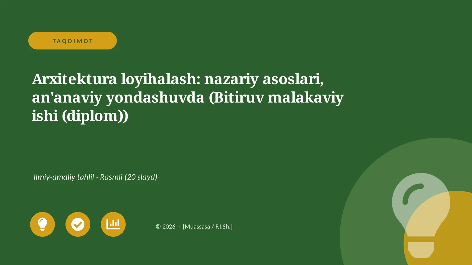 Arxitektura loyihalash: nazariy asoslari, an'anaviy yondashuvda (Bitiruv malakaviy ishi (diplom))
