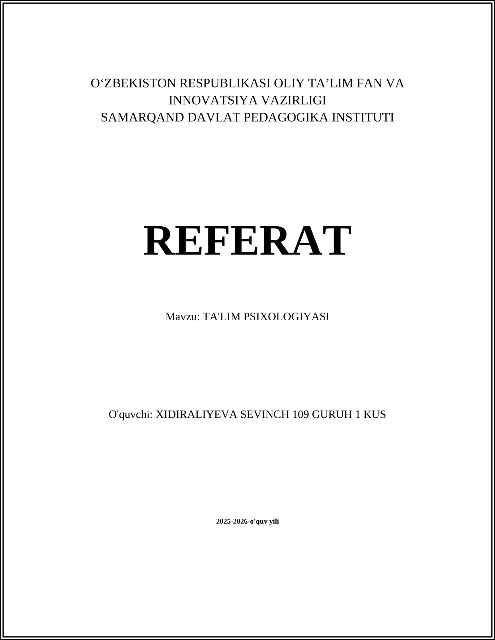 TA'LIM PSIXOLOGIYASI