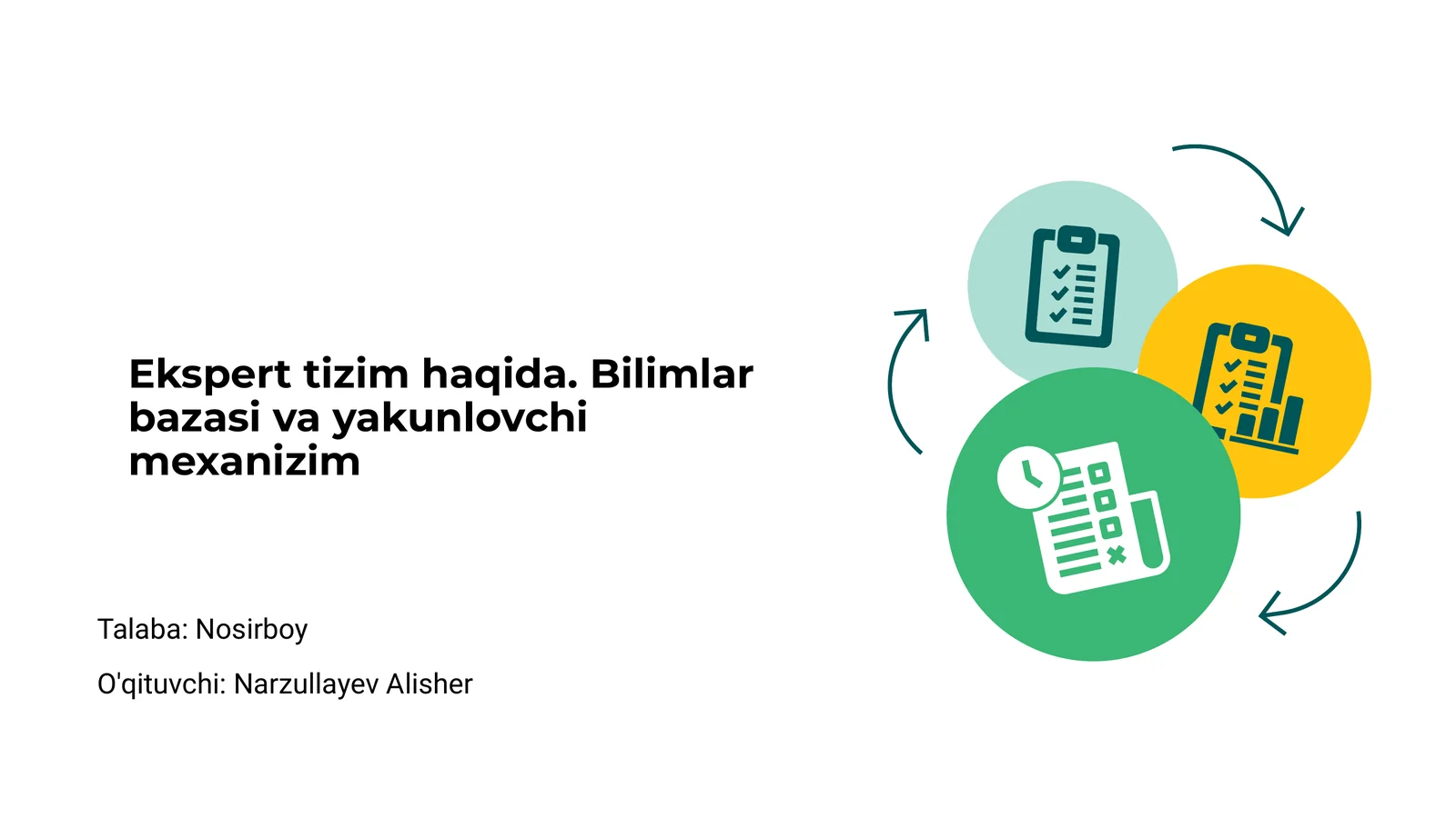 Ekspert tizim haqida. Bilimlar bazasi va yakunlovchi mexanizim