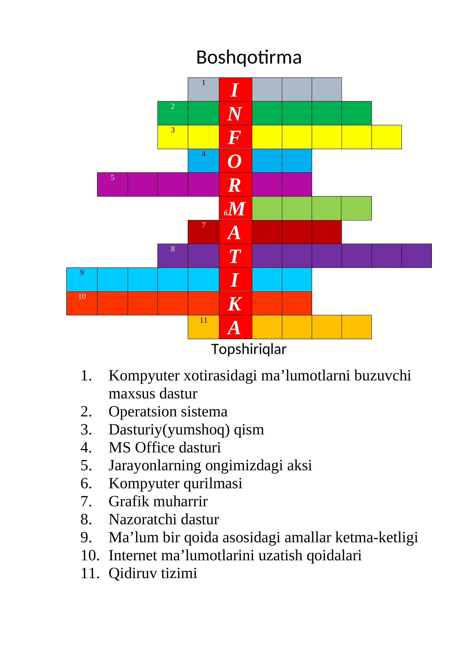 informatika fanidan boshqotirmalar