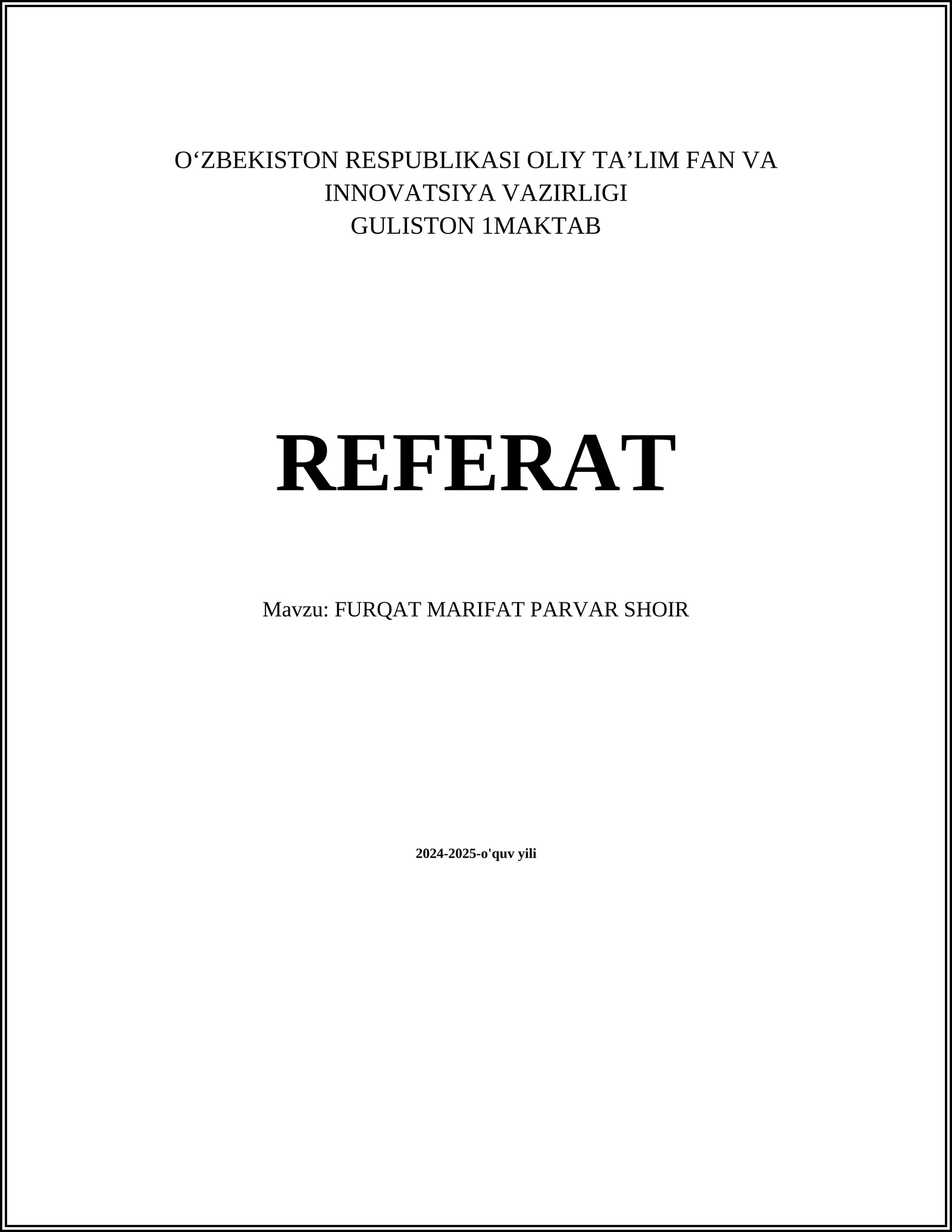 FURQAT MARIFAT PARVAR SHOIR