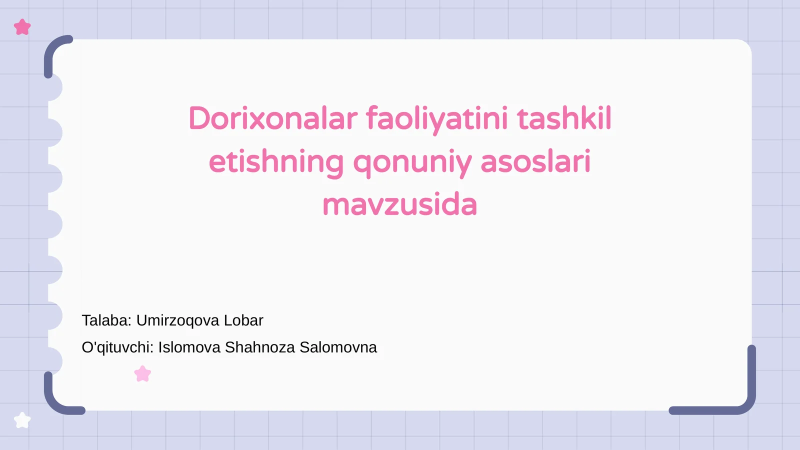Dorixonalar faoliyatini tashkil etishning qonuniy asoslari mavzusida