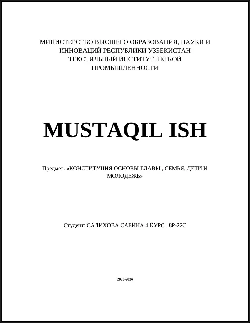 КОНСТИТУЦИЯ ОСНОВЫ ГЛАВЫ, СЕМЬЯ, ДЕТИ И МОЛОДЕЖЬ