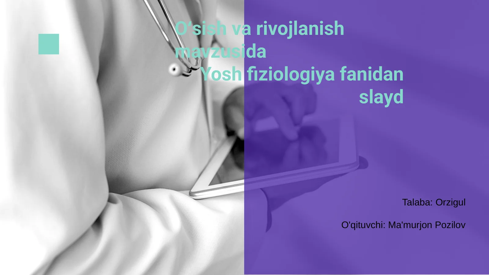Yosh fiziologiya fanidan slayd