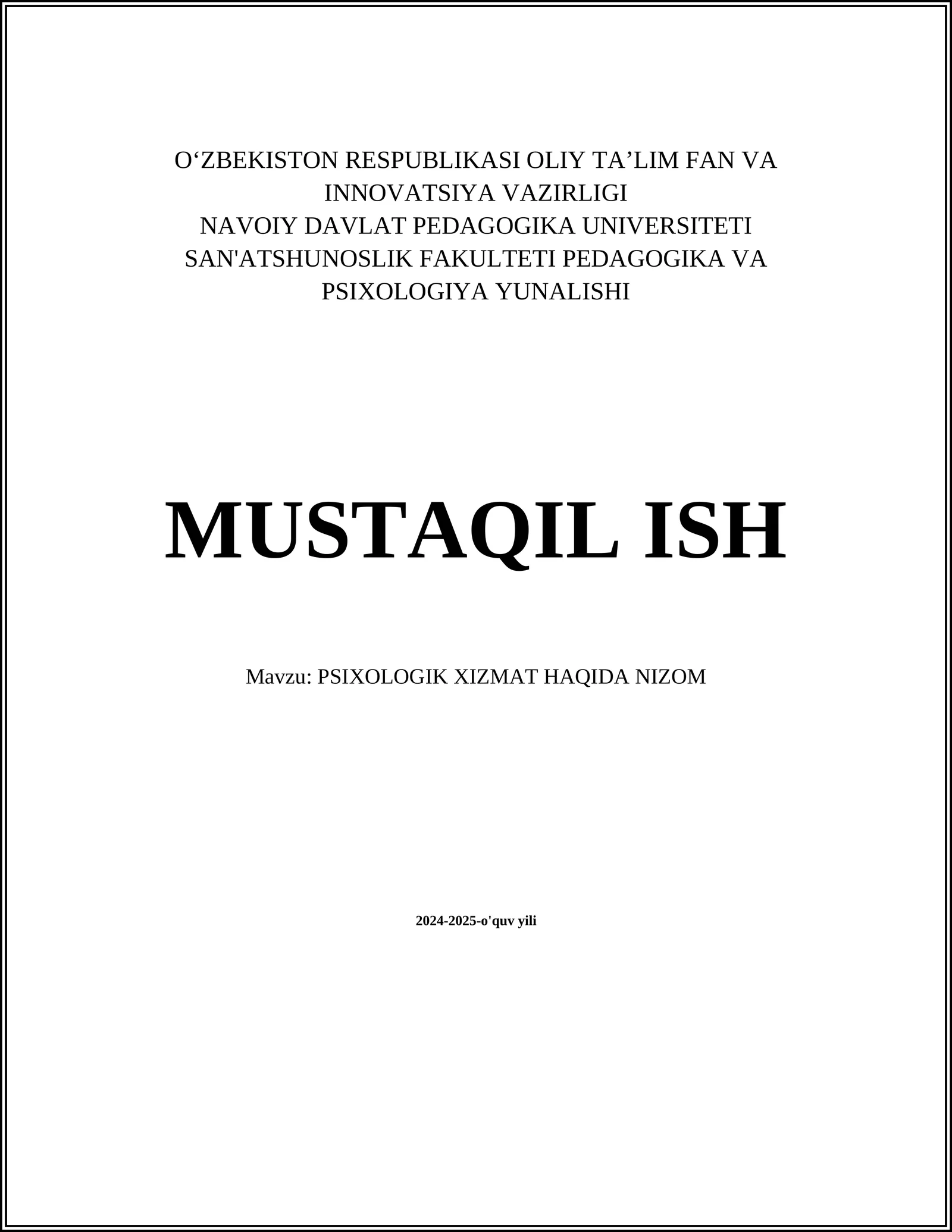 PSIXOLOGIK XIZMAT HAQIDA NIZOM