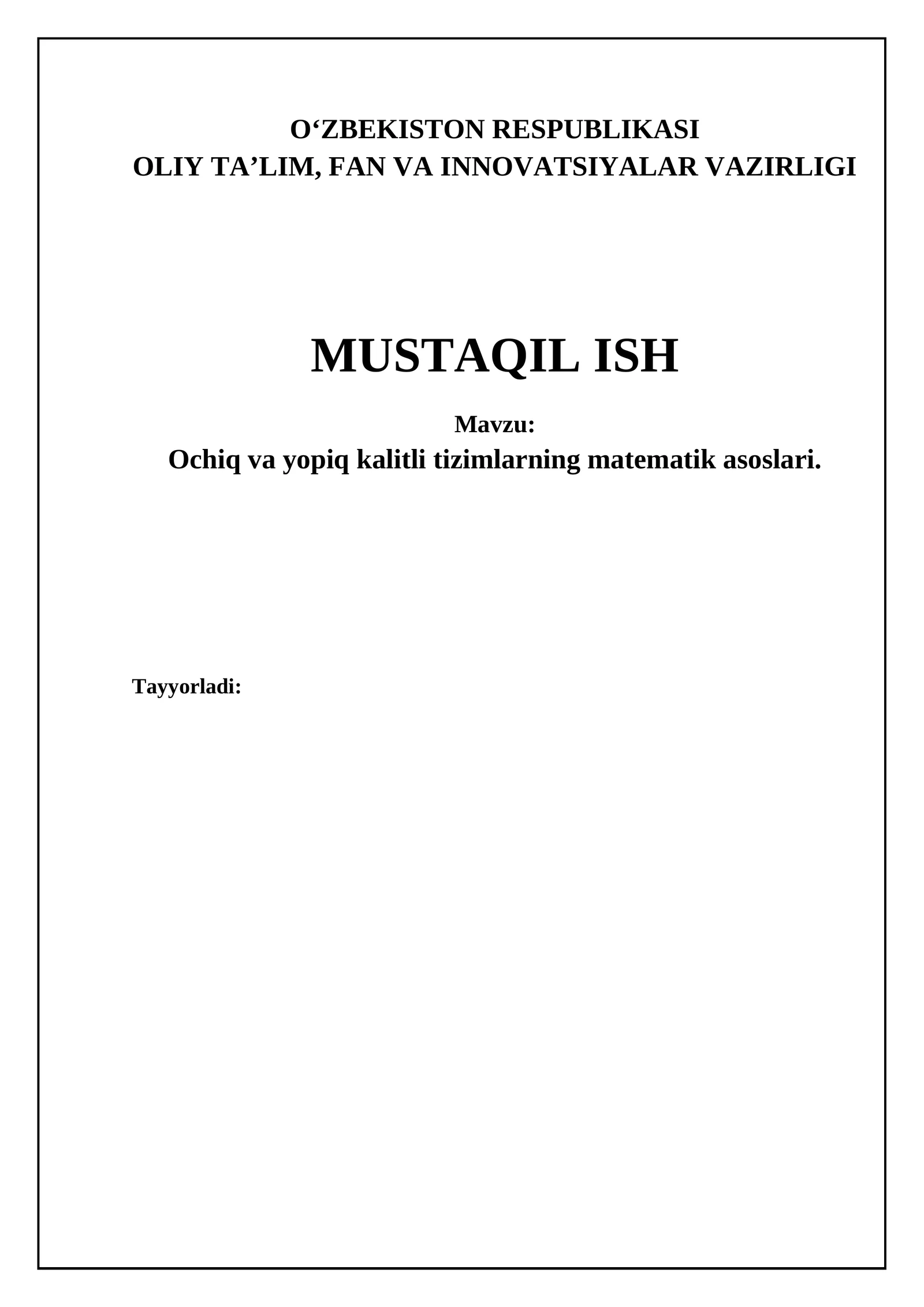 Ommaviy va shaxsiy kalit kriptosistemalarining matematik asoslari