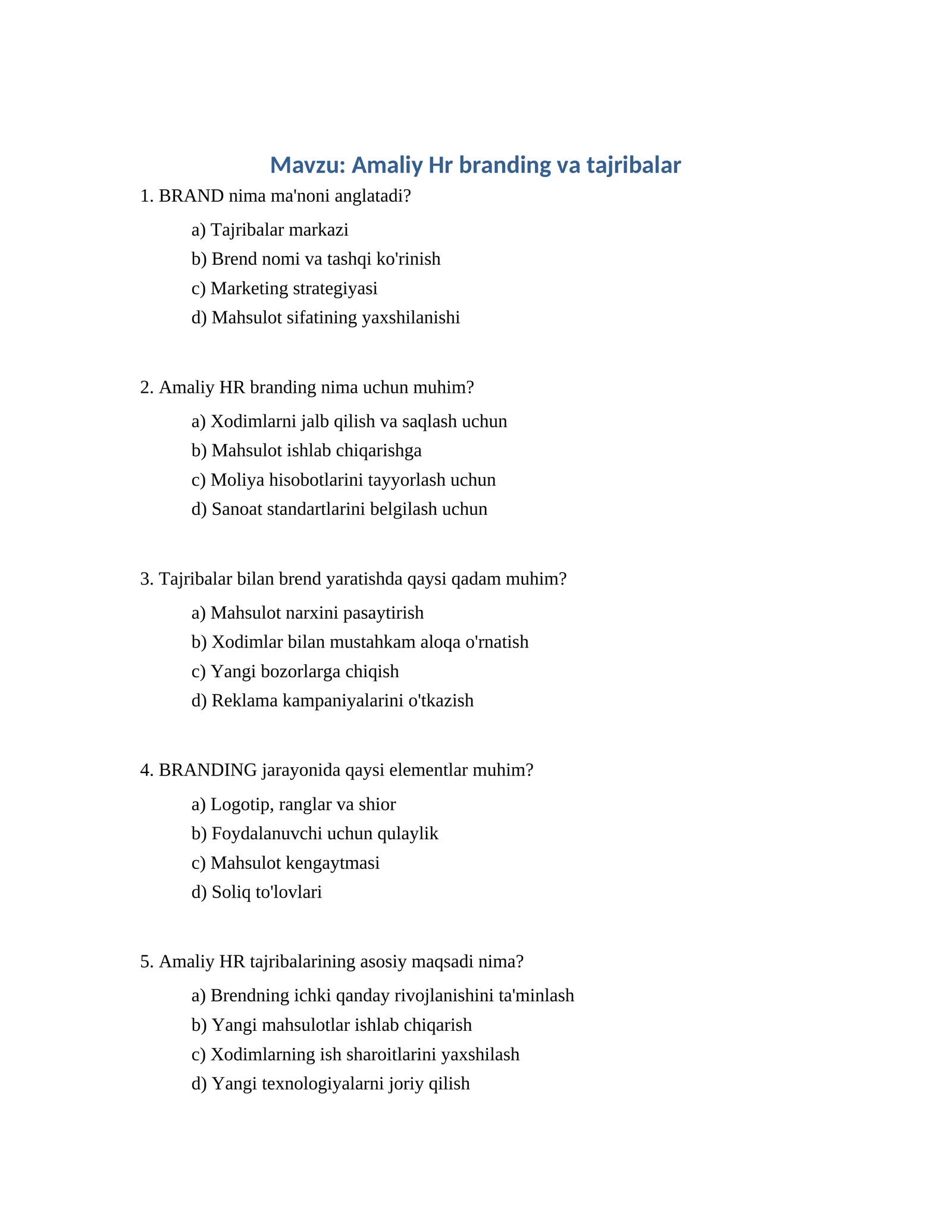 Amaliy HR branding va tajribalar