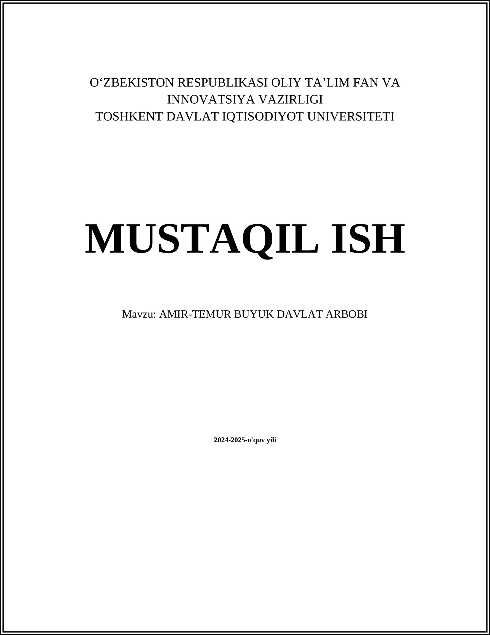 AMIR-TEMUR BUYUK DAVLAT ARBOBI