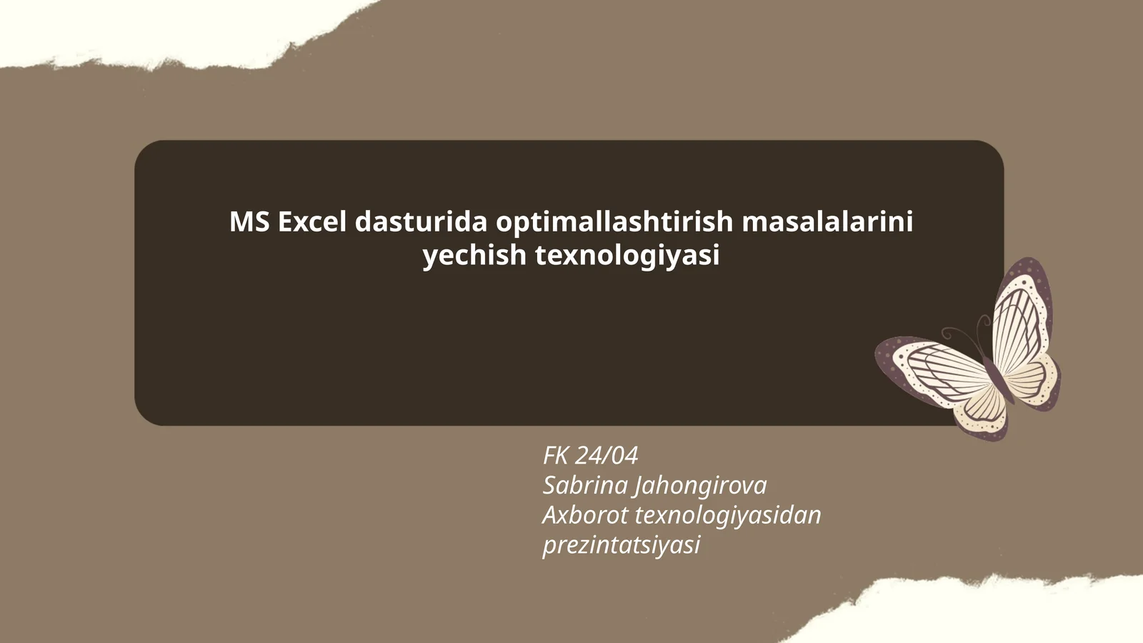 MS Excel dasturida optimallashtirish masalalarini yechish texnologiyasi