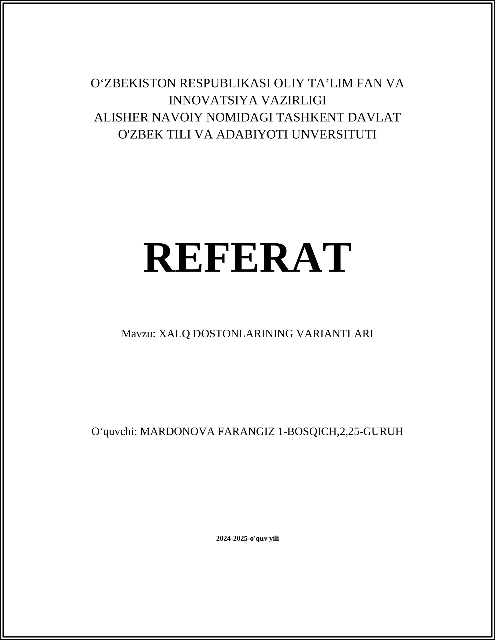 XALQ DOSTONLARINING VARIANTLARI