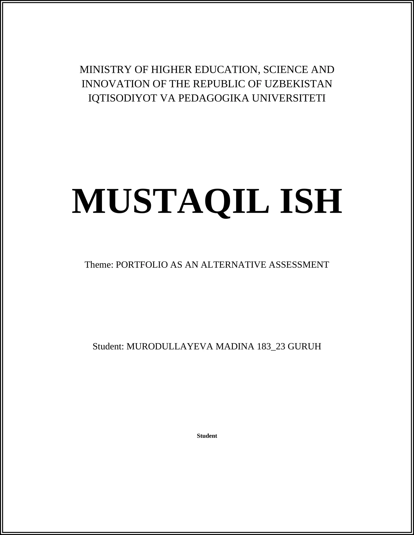 PORTFOLIO AS AN ALTERNATIVE ASSESSMENT