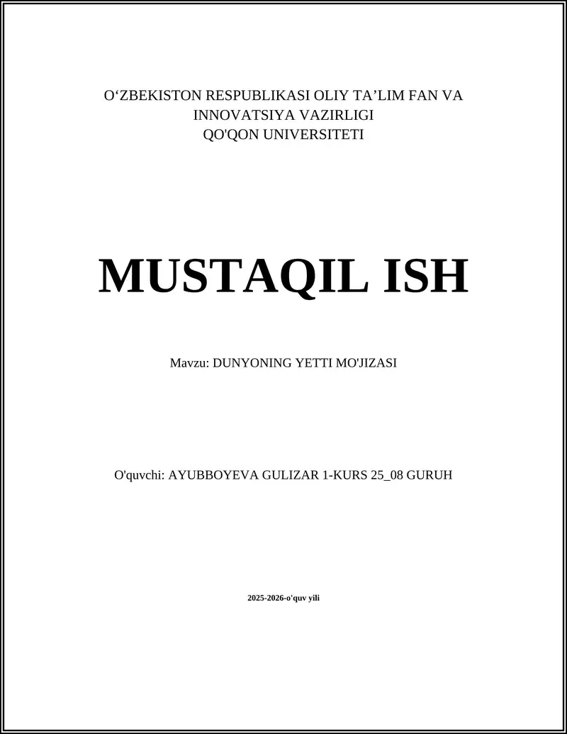 DUNYONING YETTI MO'JIZASI