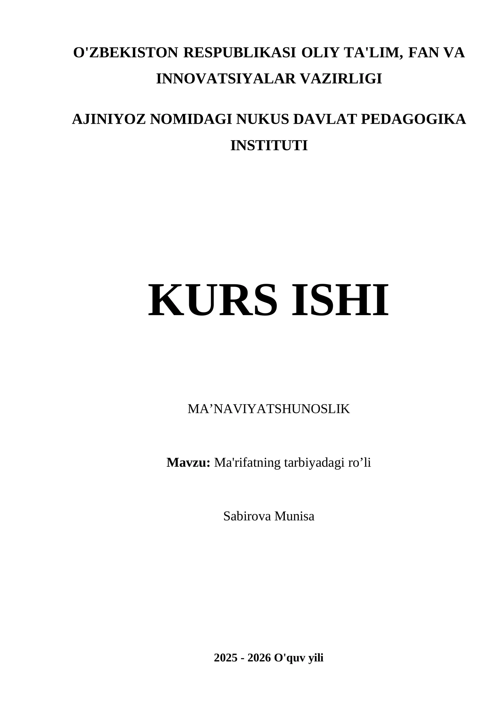 Ma’rifatning tarbiyadagi ro’li
