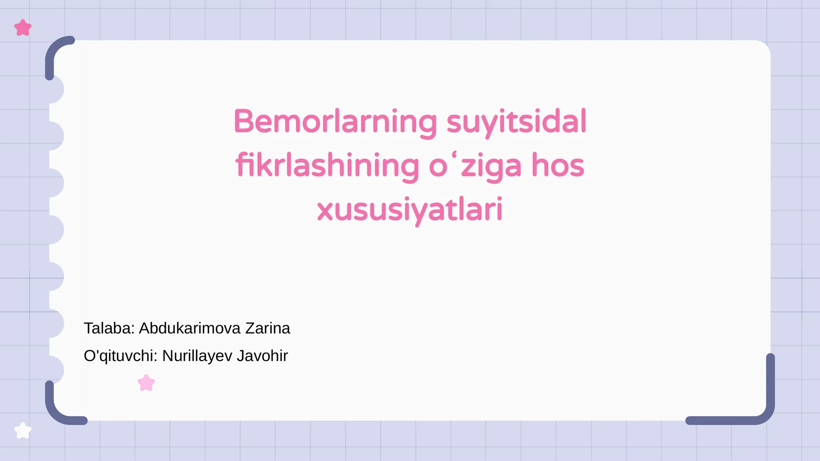 Bemorlarning suyitsidal fikrlashining oʻziga hos xususiyatlari