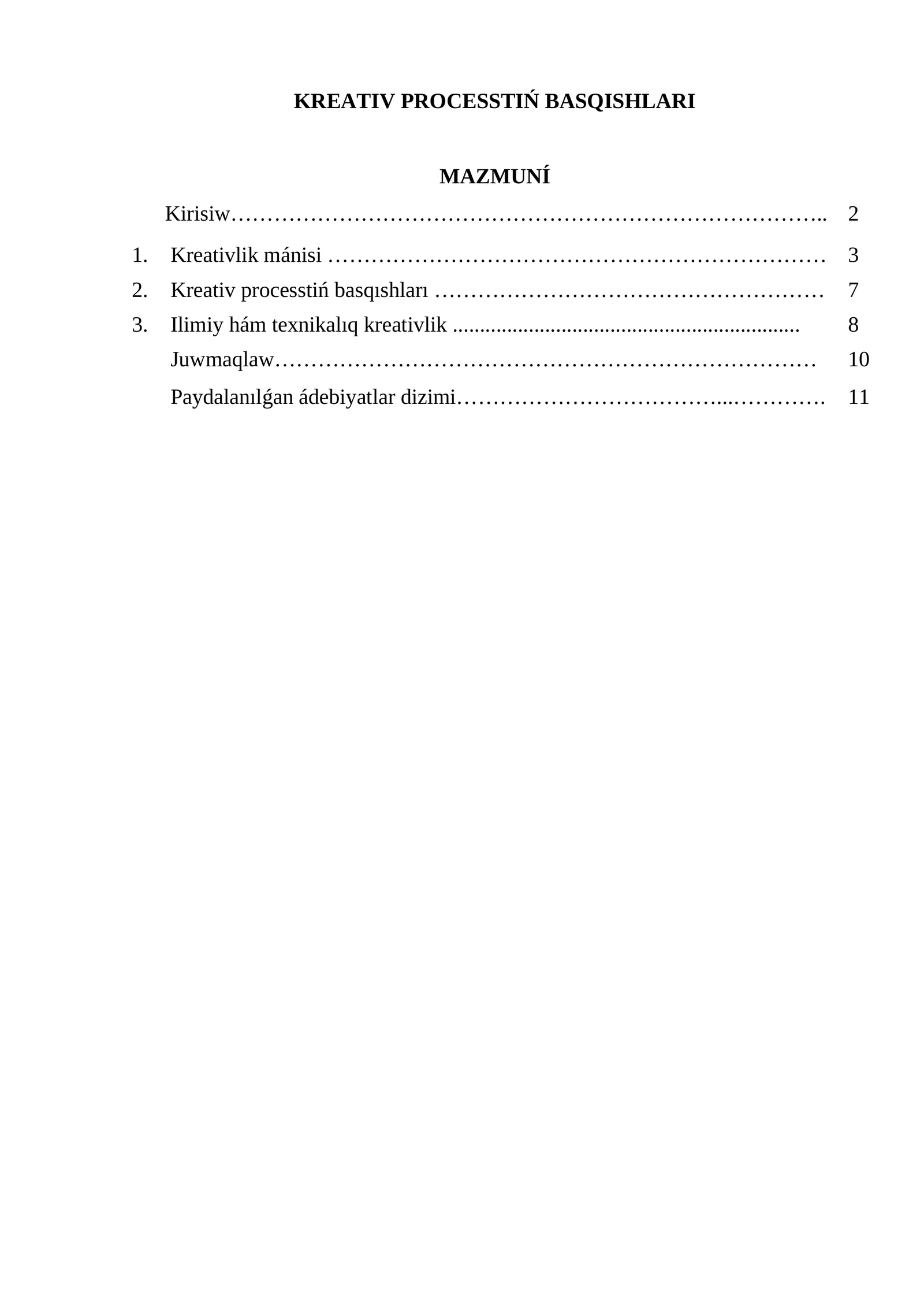 KREATIV PROCESSTIŃ BASQISHLARI
