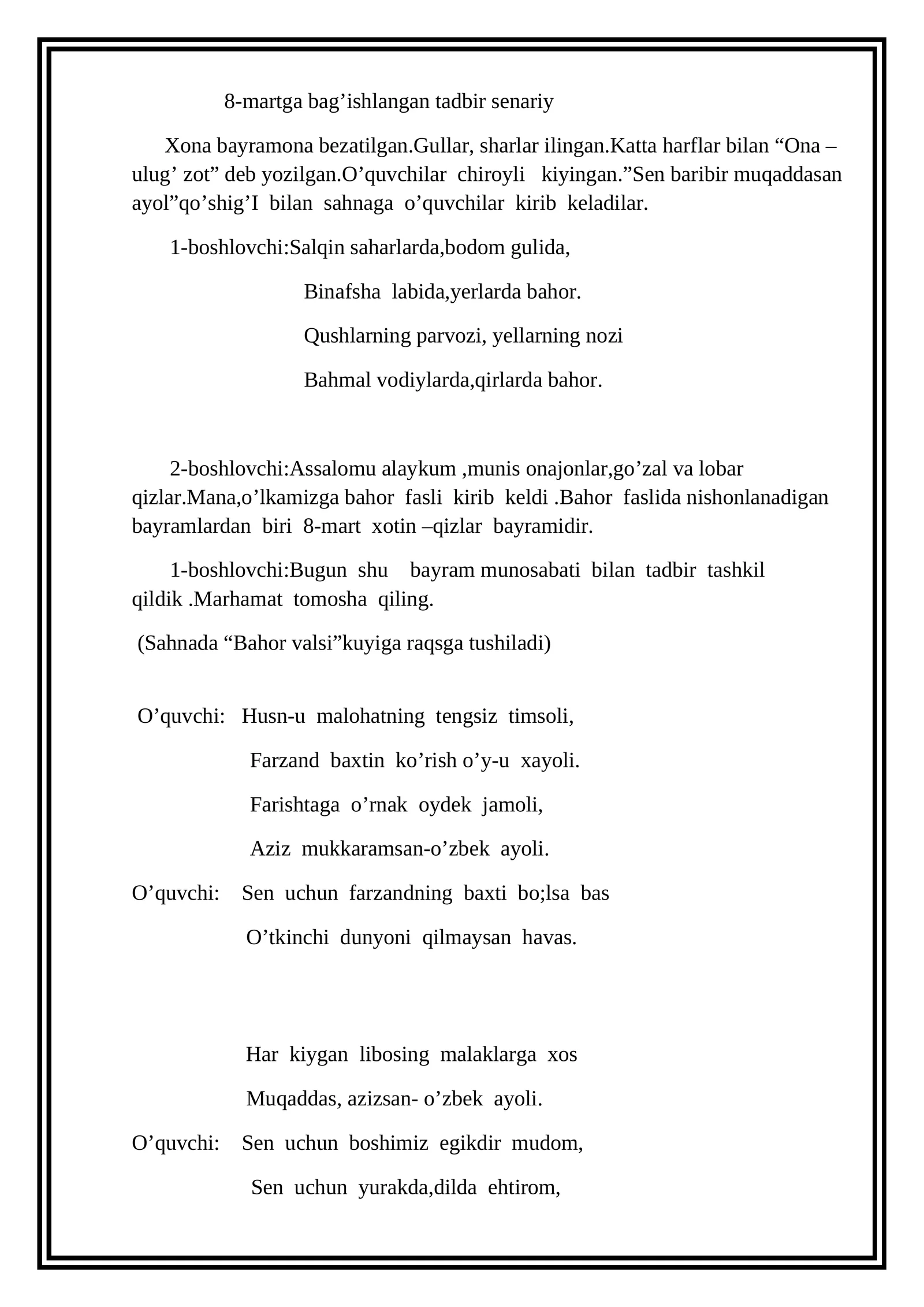 8-martga bag’ishlangan tadbir senariy
