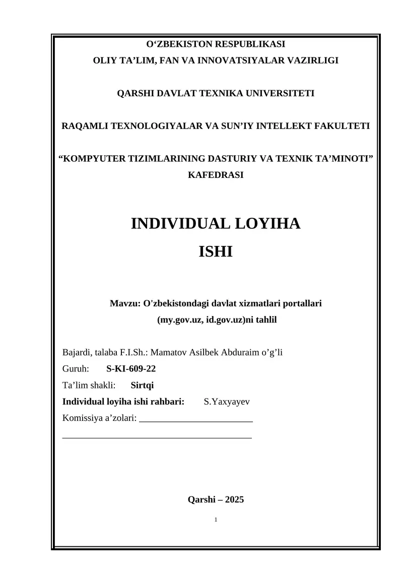 O'zbekistondagi davlat xizmatlari portallari (my.gov.uz, id.gov.uz)ni tahlil