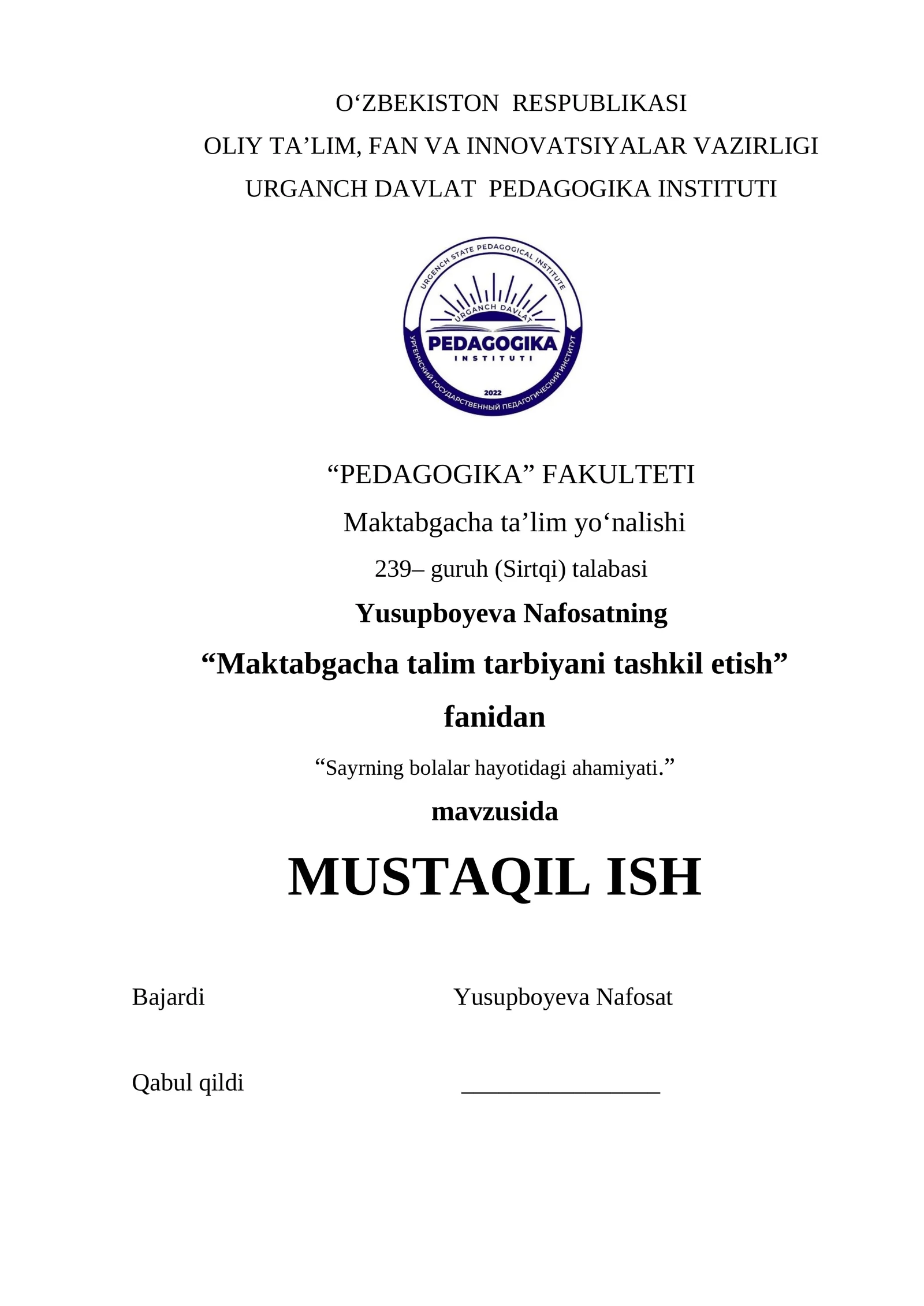 Sayrning bolalar hayotidagi ahamiyati