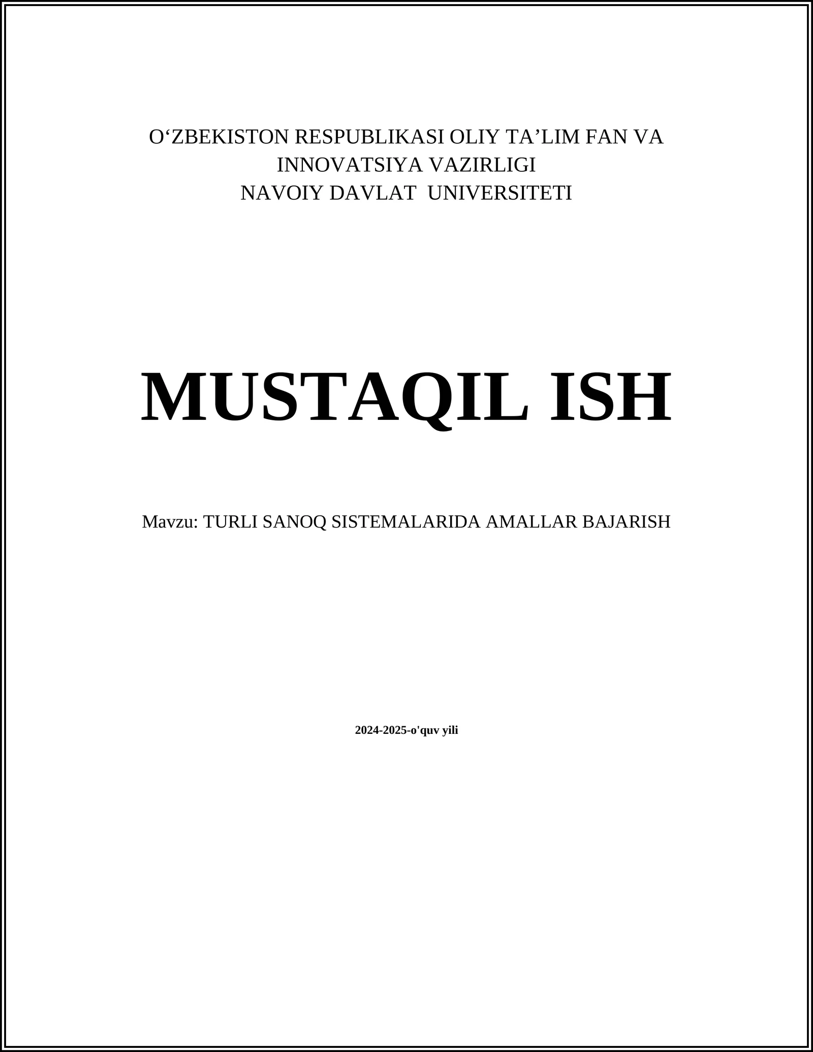 TURLI SANOQ SISTEMALARIDA AMALLAR BAJARISH