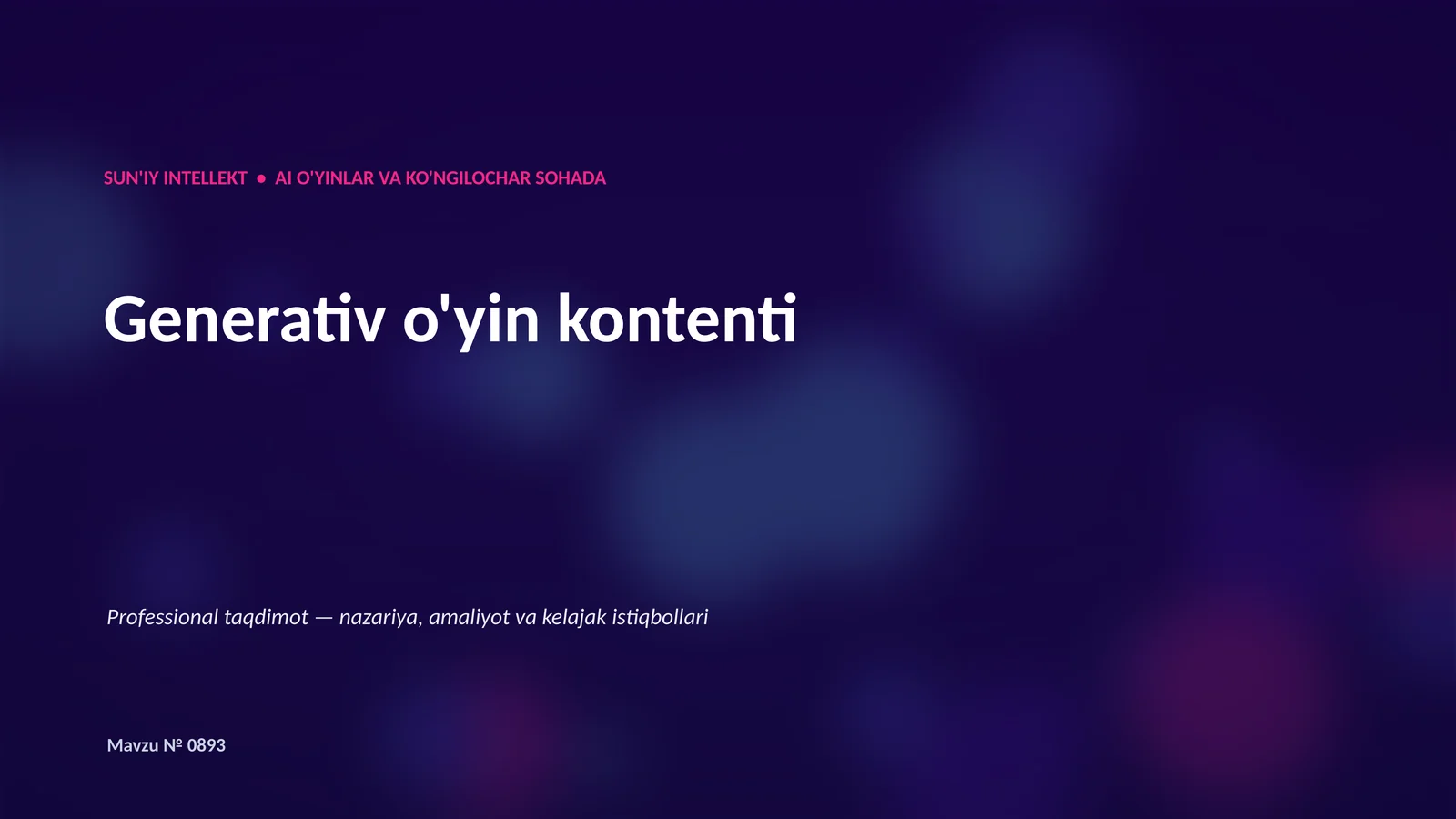 SUN'IY INTELLEKT • AI O'YINLAR VA KO'NGILOCHAR SOHADA